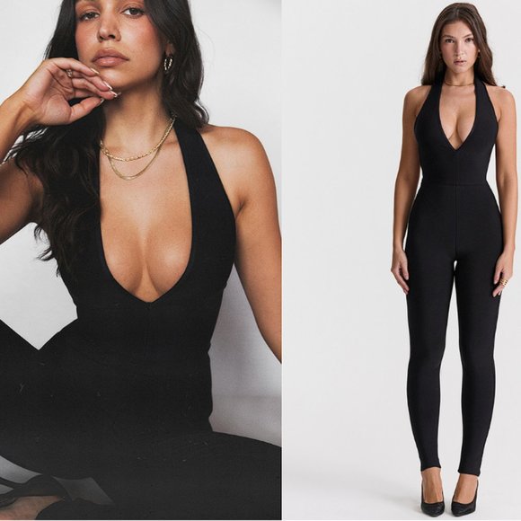 House of CB Pants - HOUSE OF CB 'Anaise' Black Corset Bandage Jumpsuit NWOT